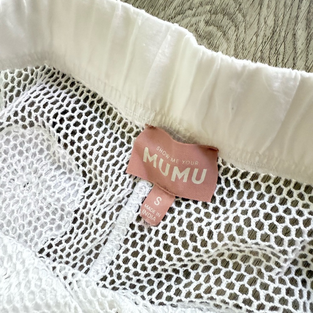 show me your mumu washed ashore white floral mesh bikini cover up pants small - Picture 5 of 5